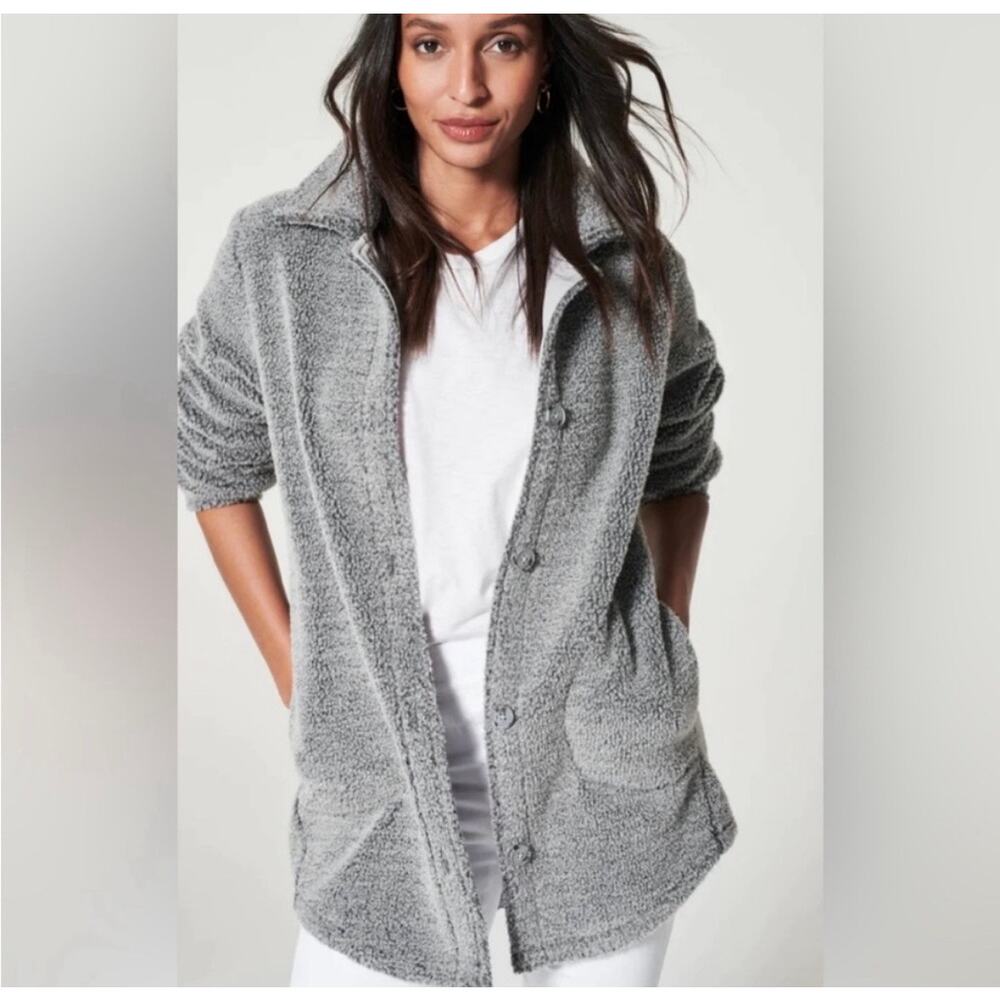 Spanx Luxe Fleece Shirt Jacket in gray - Picture 2 of 7